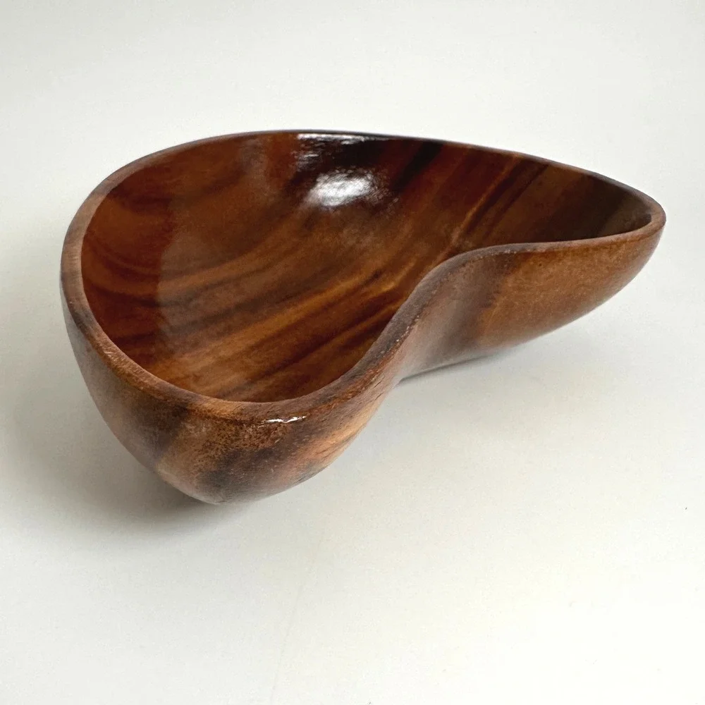 Vtg Hand Carved Monkey Pod Wood Bowl MCM Boho Catchall Dish Beach Coastal Tiki